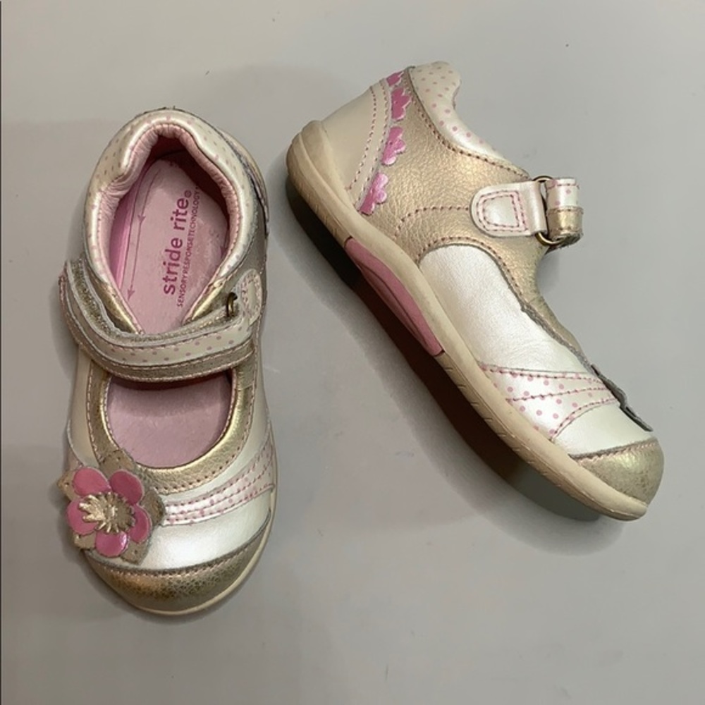 Stride Rite Mary Jane leather, pink, beige, gold